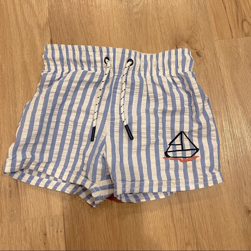 Seersucker Cat and Jack swim trunks